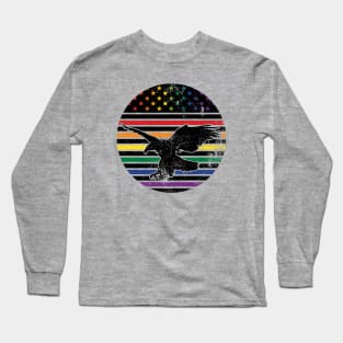 American Rainbow Pride Flag with Eagle Long Sleeve T-Shirt